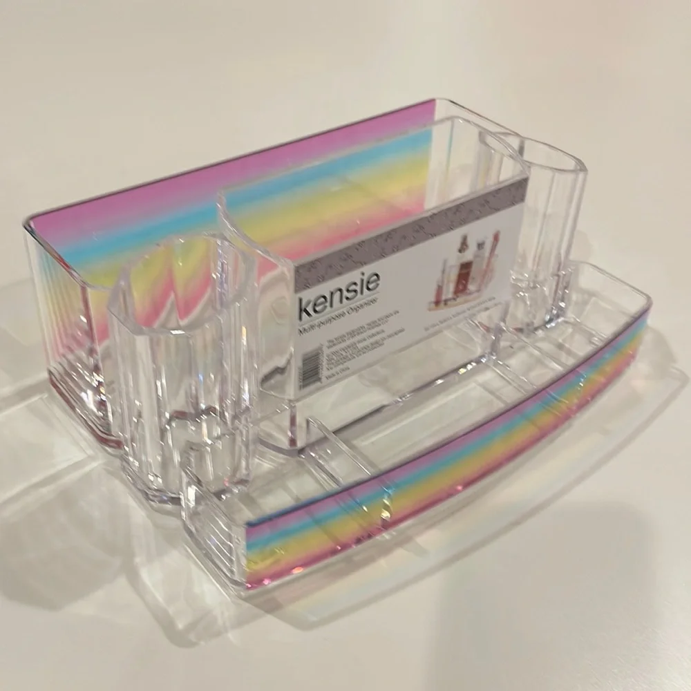 Kensie Multi-Purpose Organizer Clear Acrylic w/ Rainbow front and Back Panels